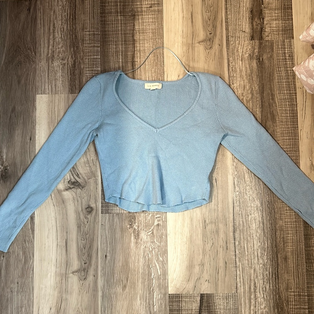 PACSUN - Light Blue Waffle Crop Top - Size Small
